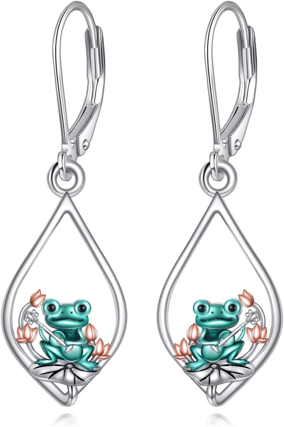 Frog Earrings 925 Sterling Silver Dangle Drop Frog Jewelry Gifts for Women
