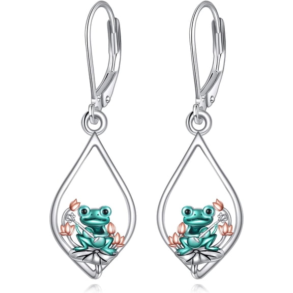Frog Earrings 925 Sterling Silver Dangle Drop Frog Jewelry Gifts for Women