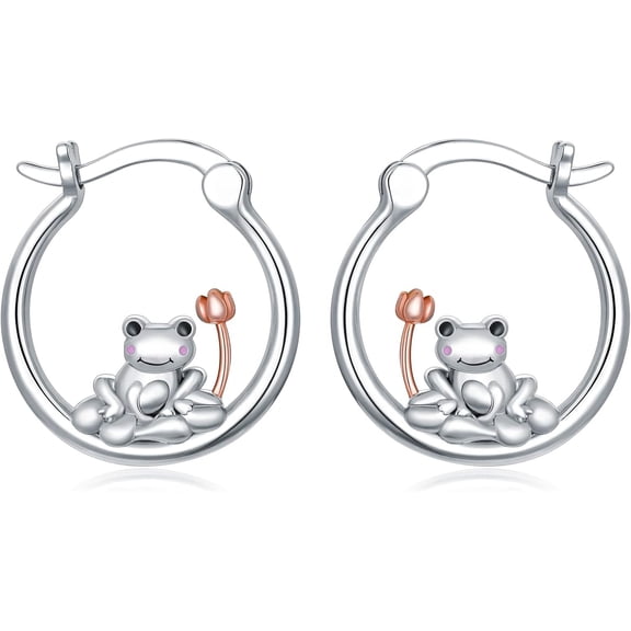 Frog Earrings Cute Frog Mini Hoop Dangle Dangling Drop Charm Earrings 925 Sterling Silver Animal Jewelry Gifts for Women