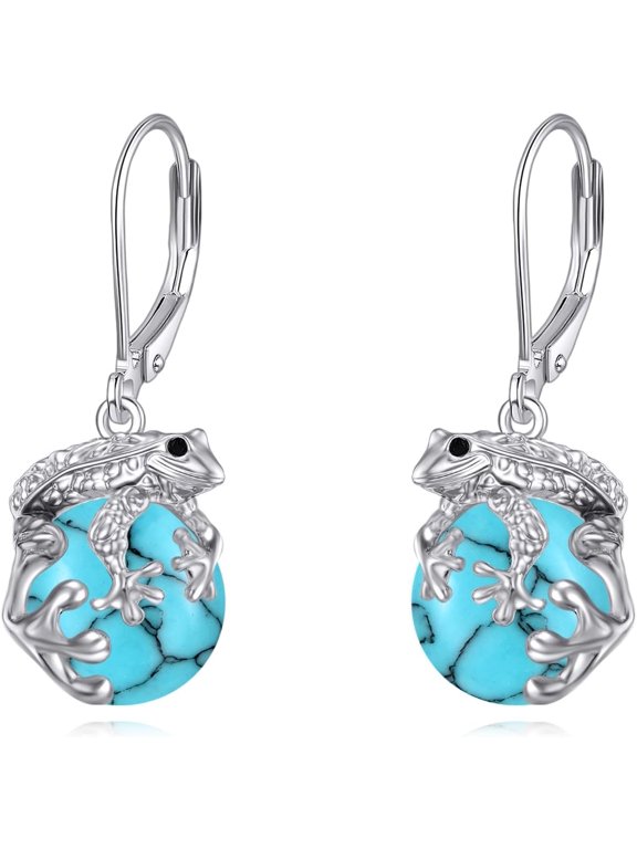 Frog Earrings Sterling Silver Moonstone Dangle Earrings Leverback Drop Earrings Frog Jewelry Gifts for Women