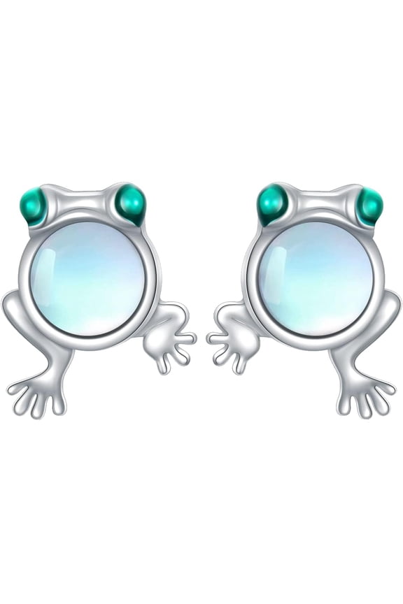 Frog Earrings for Women Sterling Silver Moonstone Frog Stud Earrings Jewelry Christmas Birthday Jewelry Gifts for Women
