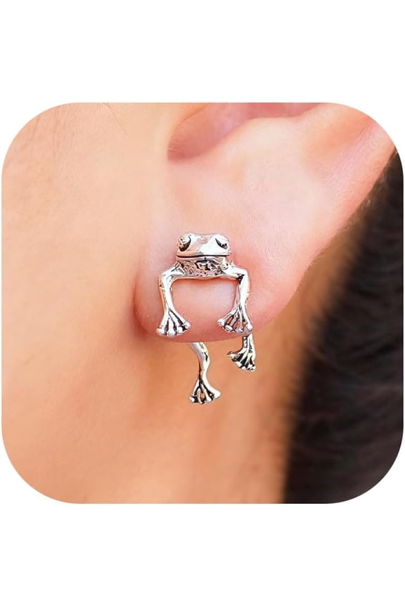 Frog Earrings for Women Valentines Day Gifts for Her Vintage Frogs Shaped Stud Earrings Funny Cute 3D Animal Earrings Jewelry Gifts