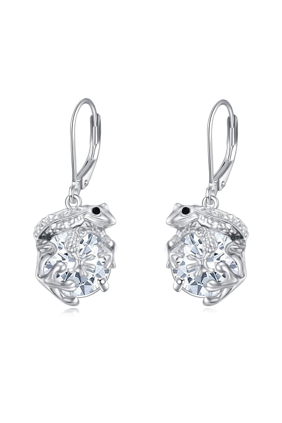 Frog Earrings with Birthstone 925 Sterling Silver Frog Drop Dangle Earrings White Cubic Zirconia Jewelry Gifts for Women (4-April)