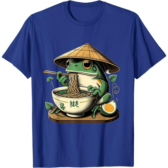 Frog Eating Ramen Kawaii Neko Japanese Noodles Anime Lovers Unisex T-Shirt for Men Women Kids,Royal Blue Color,Size YXL