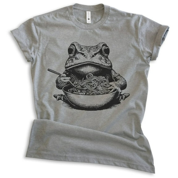 Frog Eating Ramen Noodles T-shirt, Unisex Women's Men's Shirt, Funny Frog Japanese Food Lover Ramen, Dark Heather Gray, X-Small