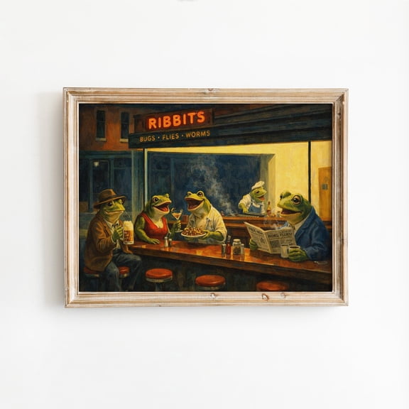 Frog Edward Hopper Nighthawks Parody Bar Scene Poster , Poster Print Only