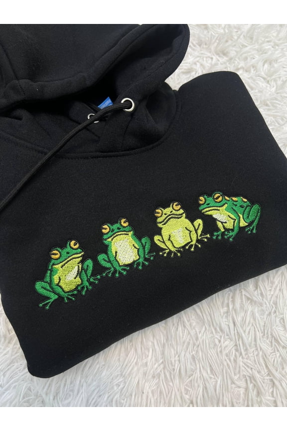 Frog Embroidered Sweatshirt | Cute Cottagecore Crewneck | Cozy Unisex Sweater | Adorable Frog Lover Gift for Her