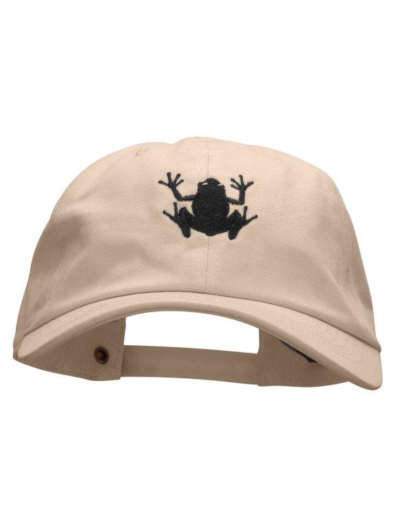 Frog Embroidered Unstructured Cotton Twill Washed Cap - Khaki OSFM