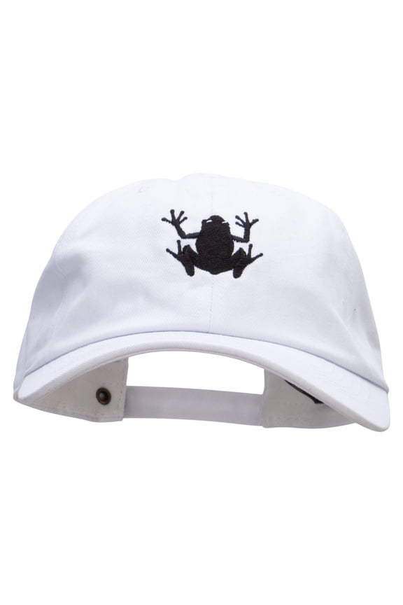 Frog Embroidered Unstructured Cotton Twill Washed Cap - White OSFM