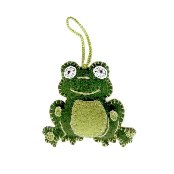 Frog Embroidered Wool Christmas Ornament, Fair Trade Handmade in Peru