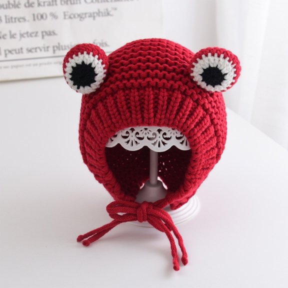 Frog Eye Knitted Winter Beanie Hat Cute Cartoon Warm Polyester Stretch Adjustable Ear Protection Cap for Autumn Winter Outdoor Wear Gift for Kids Teens Daily Street Fashion Cozy Soft Knit Hat