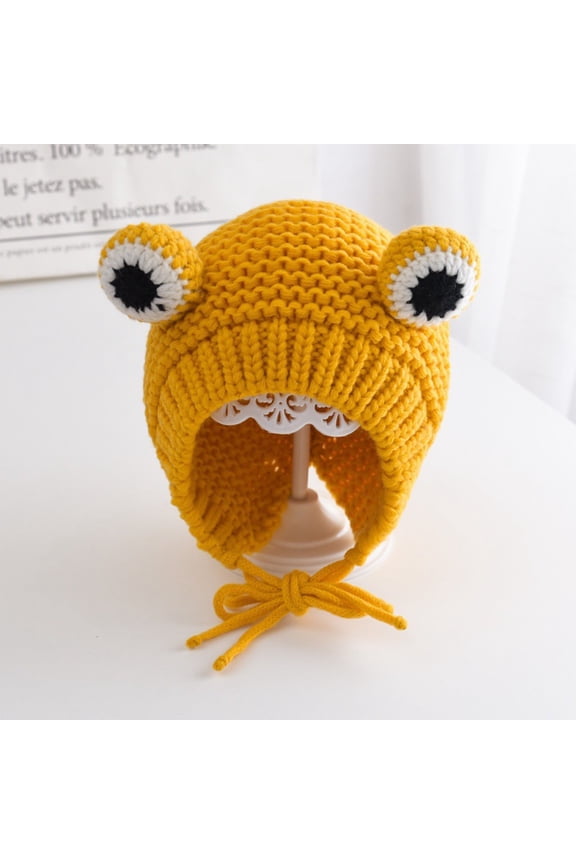 Frog Eye Knitted Winter Beanie Hat Cute Cartoon Warm Polyester Stretch Adjustable Ear Protection Cap for Autumn Winter Outdoor Wear Gift for Kids Teens Daily Street Fashion Cozy Soft Knit Hat