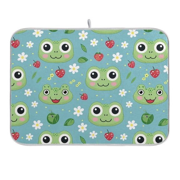 Frog Face Leaf Strawberry Flower Dish Drying Mat 16x18 Absorbent Microfiber Draining Rack Pad for Kitchen Counter Sink