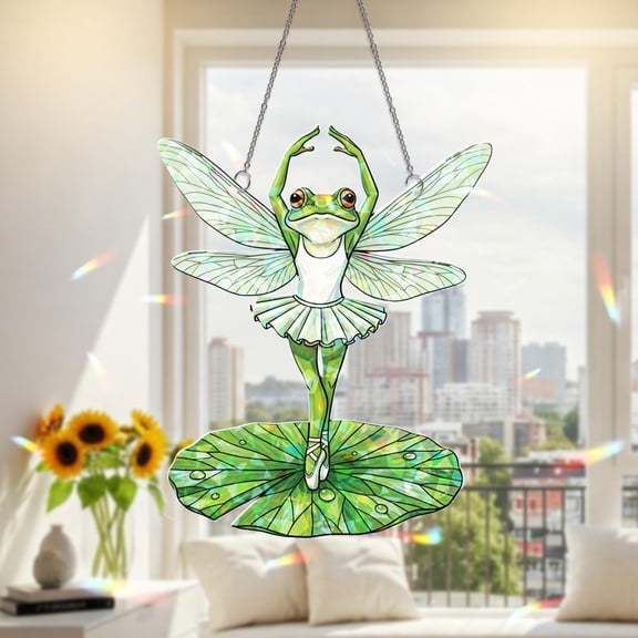 Frog Fairy Acrylic Suncatcher Ballerina Frog Hologram Window Hanging Prism Decor Whimsical Animal Gift