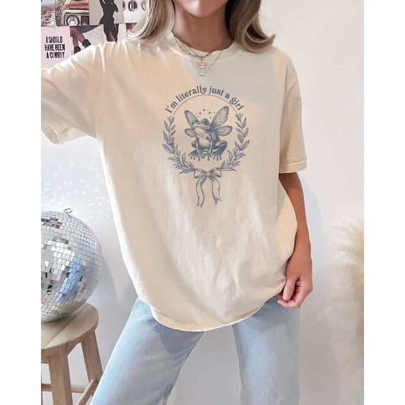 Frog Fairy Literally Just Energy Shirt, Coquette Cottagecore Toad Graphic Tee, Whimsical Retro Aesthetic Comfort Colors Unisex Cotton T-Shirt, Size S-3XL