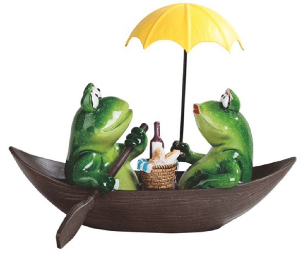 Frog Family On A Boat Figurine Statue 9" Wide