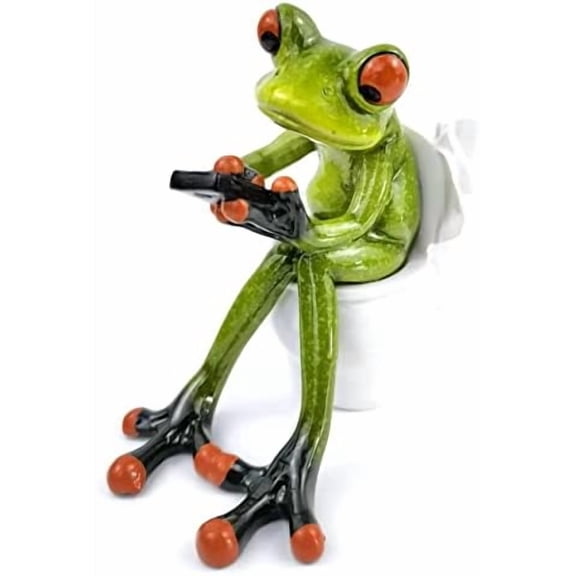 Frog Figurines Decor Funny Cute Craft Resin Frog Sculpture Statue for Home Office Desk Tabletop Bathroom Decoration, Ornament Gift (Frog Sitting on Toilet)
