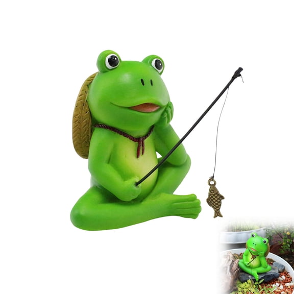 Frog Fishing Figurine Resin Garden Statue Outdoor Miniature Landscape Pond Tabletop Decor