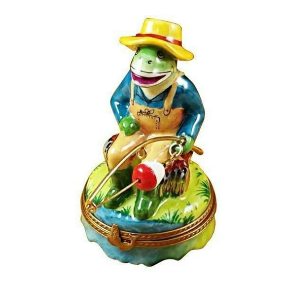 Frog Fishing Limoges Box for Collectors Limoges Box Porcelain Figurine