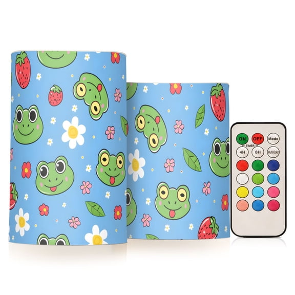 Frog Flameless LED Candle Set with Remote, Battery Operated Color Changing Pillar Candles, Set of 2