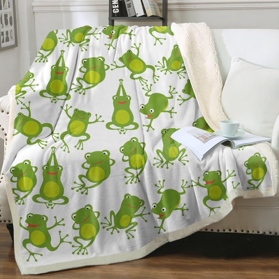 Frog Fleece Throw Blanket for Kids Girls Boys Fluffy Cozy Green Aerobics Frog Sherpa Blanket for Sofa Couch Travel, Throw(50" X60")