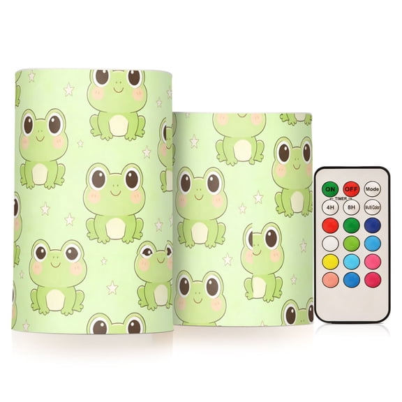 Frog Flickering Flameless Candles Battery Operated with Remote Timer LED Pillar Candles Set of 2