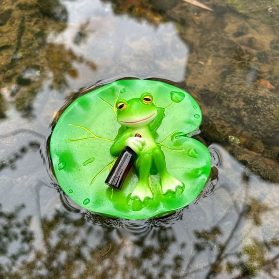 Frog Floating Statue - Resin Lotus Leaf Mat Decoration for Pool, Pond, Fish Tank, and Fountain - Water Garden Sculpture, 10cm/4 inches