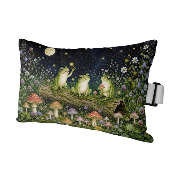 Frog Flowers Outdoor Pillows for Chaise Lounge Chair Waterproof Lumbar Pillows with Insert&Adjustable Elastic Strap Beach Headrest Pillow Farmhouse Mushroom Moon Star Floral Herbs Pool Pillow 11"x16"
