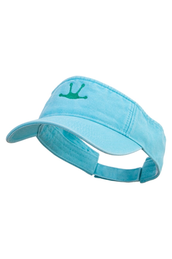 Frog Footprints Embroidered Washed Pigment Dyed Cotton Twill Visor - Aqua OSFM