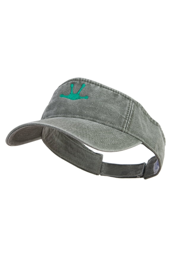 Frog Footprints Embroidered Washed Pigment Dyed Cotton Twill Visor - Olive OSFM