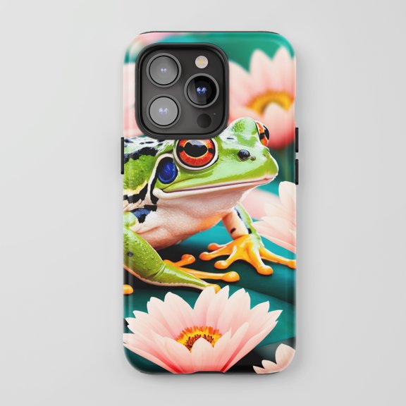 Frog For All iPhone Series Protective Phone Case Nature Theme Vibrant Green Pink