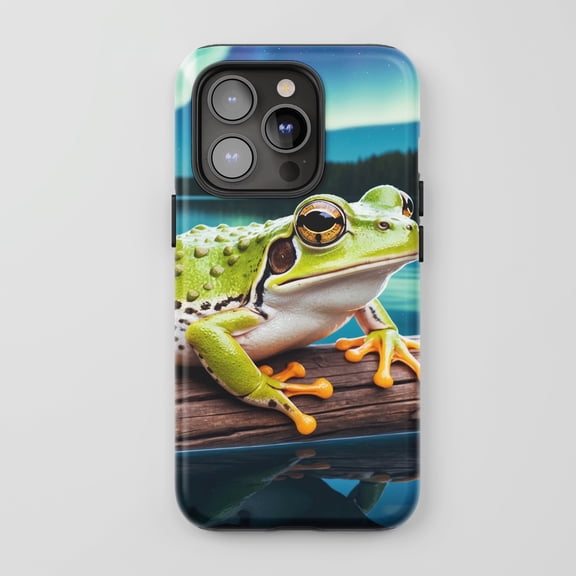 Frog For All iPhone Series Protective Phone Case Realistic Nature Art Green Blue
