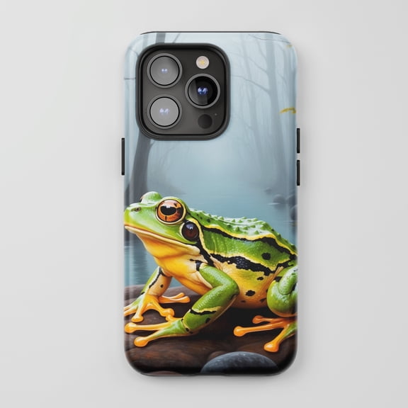 Frog For All iPhone Series Protective Phone Case Realistic Nature Art Green Yellow