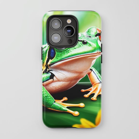 Frog For All iPhone Series Protective Phone Case Realistic Nature Art Vibrant Green