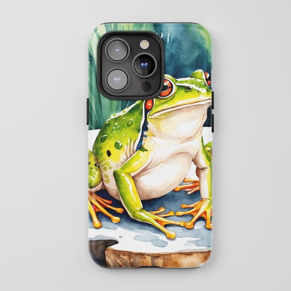 Frog For All iPhone Series Tough Phone Case Watercolor Nature Green Blue