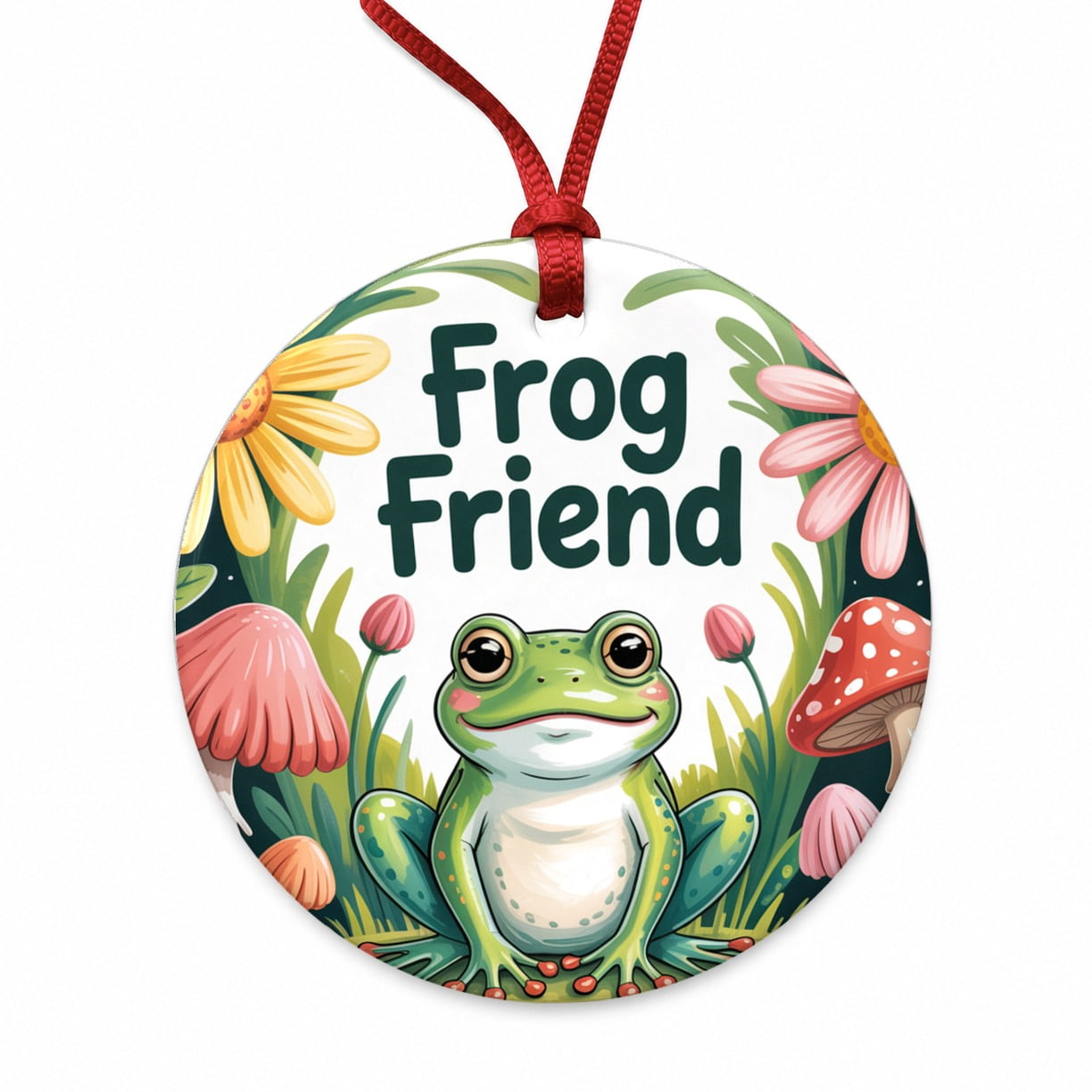 Frog Friend Charming Christmas Tree Holiday Round Ceramic Ornament ...