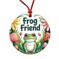 Frog Measurement Frog Friend Charming Christmas Tree Holiday Round Ceramic Ornament ...