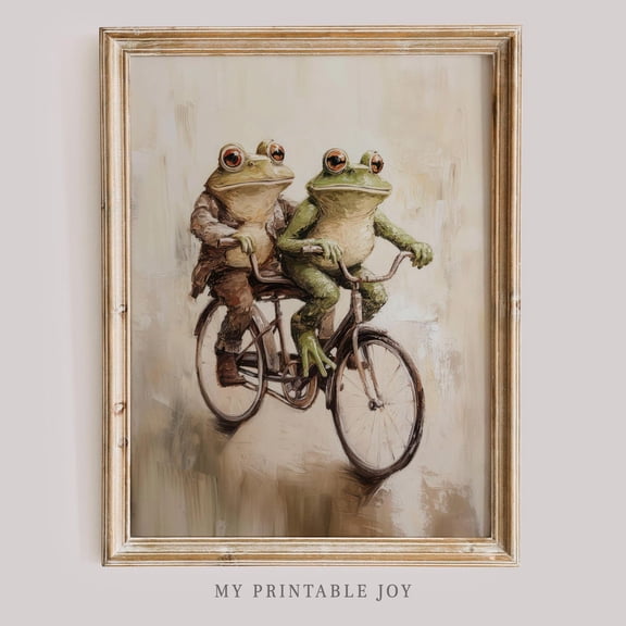 Frog Friends Wall Art Poster Colorful Toads Bicycle Ride Whimsical Animal Artwork Vintage Decor for Frog Lovers and Booktok Fans, Size 12x18 UNFFRAMED F03.1.7l1348