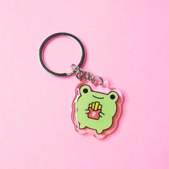 Frog Fries Cute Pet | 2 Sided Acrylic Keychain, Cute Bag Charm, Animal Lover Gift, Cute Bag Accessory