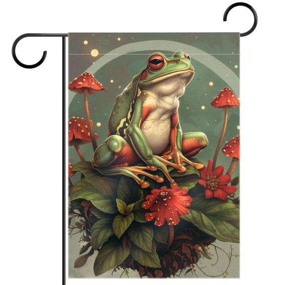 Frog Funny Mushroom Plant Leaves Double Sided Garden Flag Decorative Weather Resistant Yard Flag, Large DIY Vertical Flag for Farmhouse Patio Lawn, 28x40 Inch