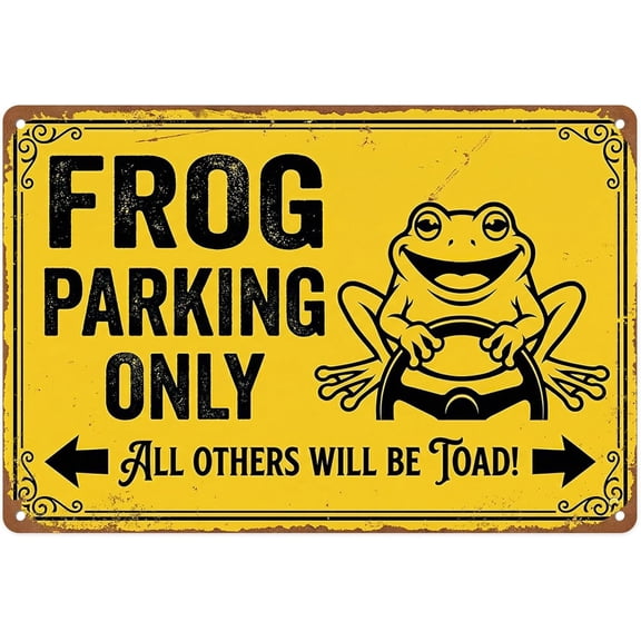 Frog Funny Vintage Metal Tin Sign Wall Decor, Retro Yellow 8x12 Inch Wall Art for Man Cave Basement Garage Warehouse