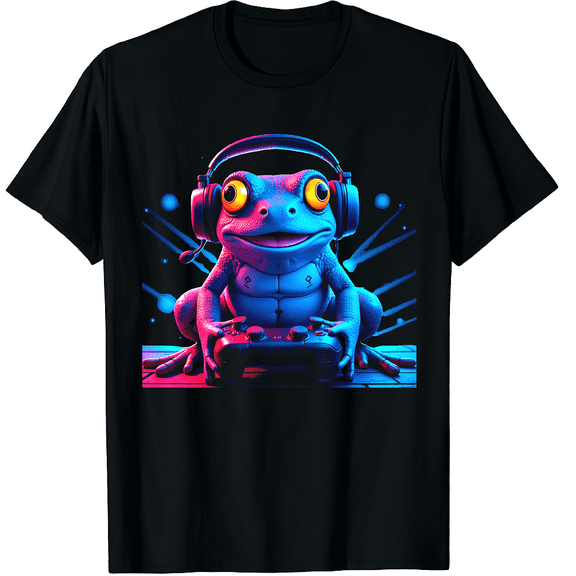 Frog Gaming Animal Video Games Funny Frog Graphic Black T-Shirt for Men and Women
