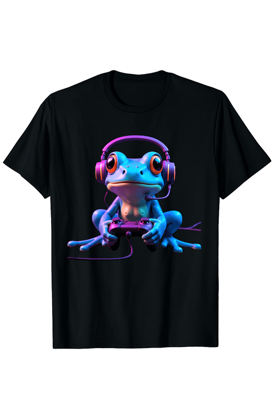 Frog Gaming Animal Video Games Funny Frog Graphic Black T-Shirt for Men and Women