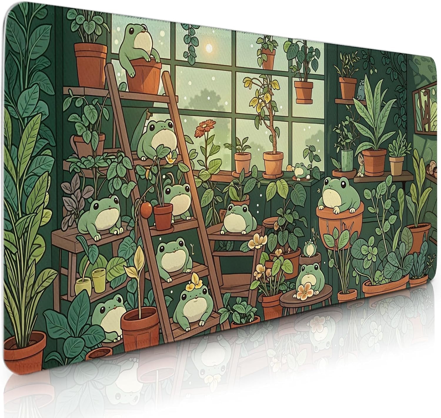 Frog Gaming Mouse Pad, Lush Green Nature Theme Mouse Pad, Indoor Frog Mousepad, Whimsical Frog Mousepad, Game Desk Accessories for Boy, Large Desk Mat for Keyboard Mouse 11.8”x 31.4” XL