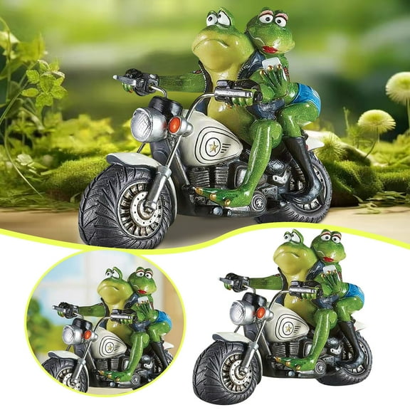 Garden Decor Outdoor Resin Motorcycle Sculpture, Funny Riding Bike Statue for Patio Yard Art Decoration, Couple Figurine