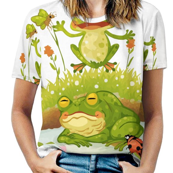Frog Garden Delight Women's Short Sleeve Tops Casual Blouses T Shirt