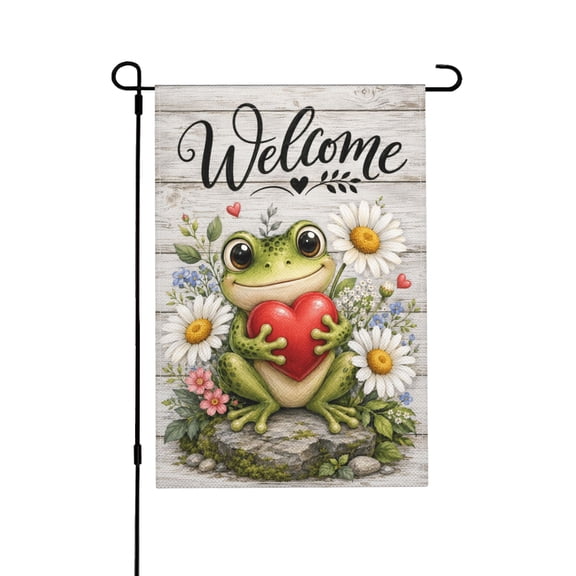 Frog Garden Flag 12 x 18 Inch Double Sided, Small Outdoor Decoration for Porch Patio Lawn