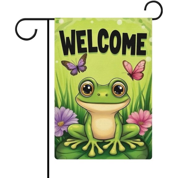 Frog Garden Flag 12x18 Inch Double Sided Small Burlap Welcome Yard Banner for Outdoor Garden Dcor