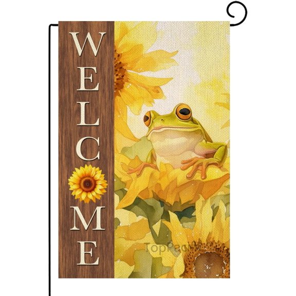 Frog Garden Flag 12x18 Inch Double Sided Vertical Welcome Sunflower Seasonal Outdoor Lawn Decor Flag