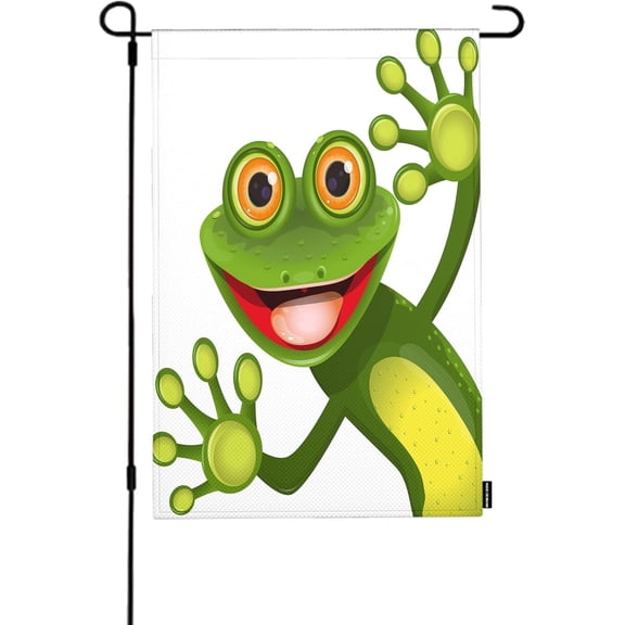 Frog Garden Flag Double Sided Cute Green Amphibian Lawn Banner for Indoor Outdoor Courtyard Decoration 12 x 18 Inch